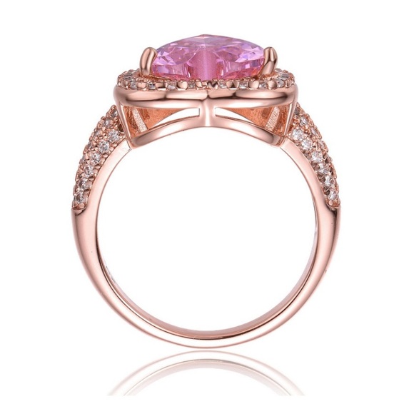❤️ heart ring large pink cubic zirconia Rose Gold plated/sterling Silver - Picture 8 of 9